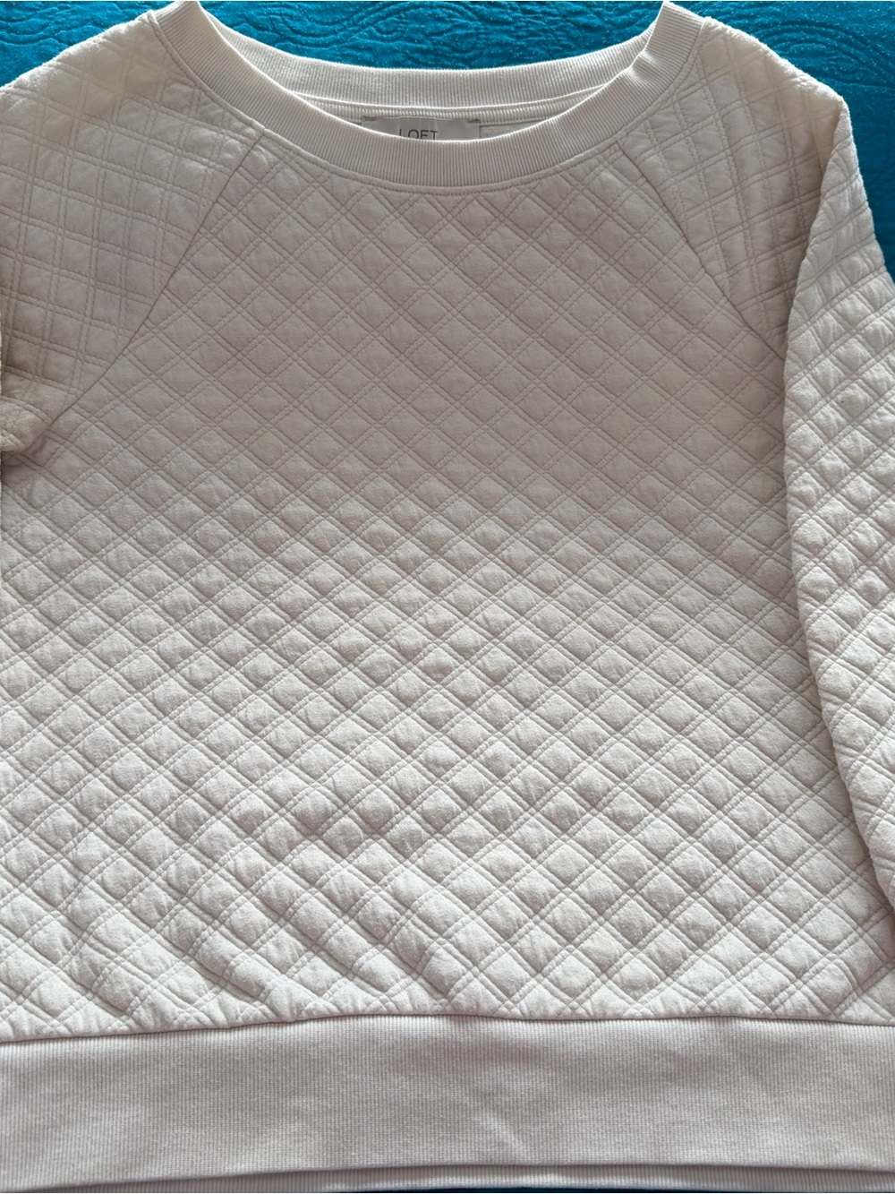 LOFT Cream Quilted Crewneck Sweatshirt